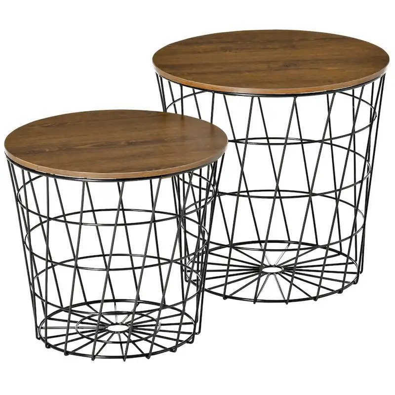 End Tables Set of 2, Nesting Tables with Storage, Round Accent Side Tables with Removable Top for Living Room, Bedroom