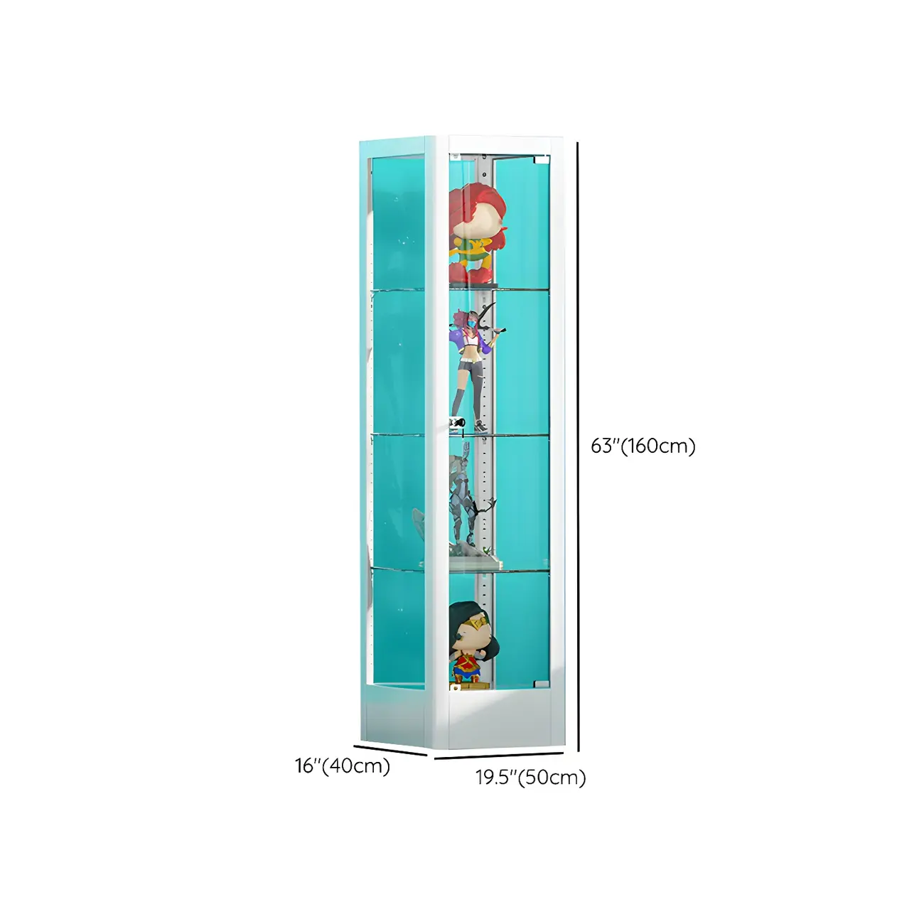 Adjustable Shelves White Glass Locking Curio Cabinet