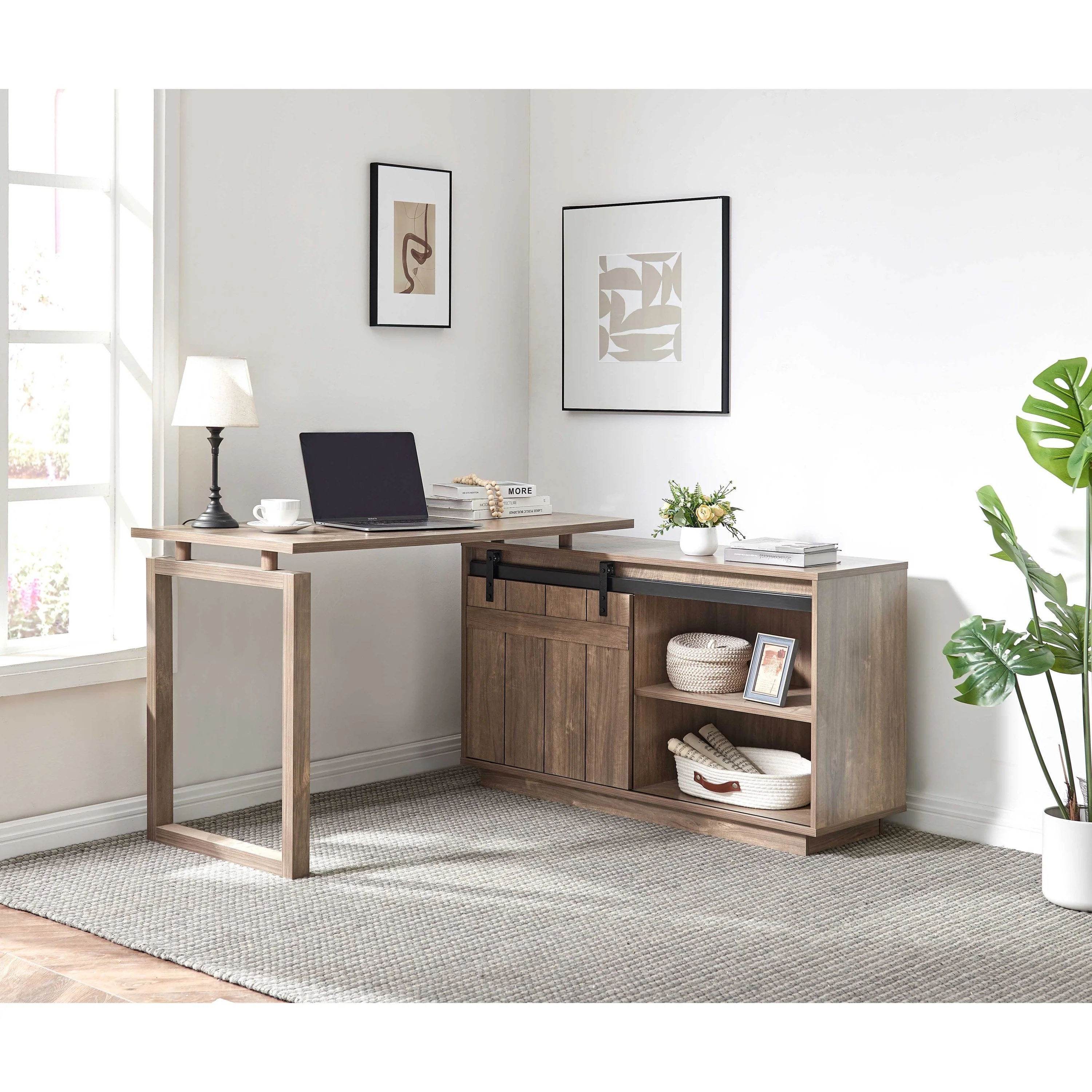 Walker Edison | Farmhouse L-shaped Workstation Home Office Desk