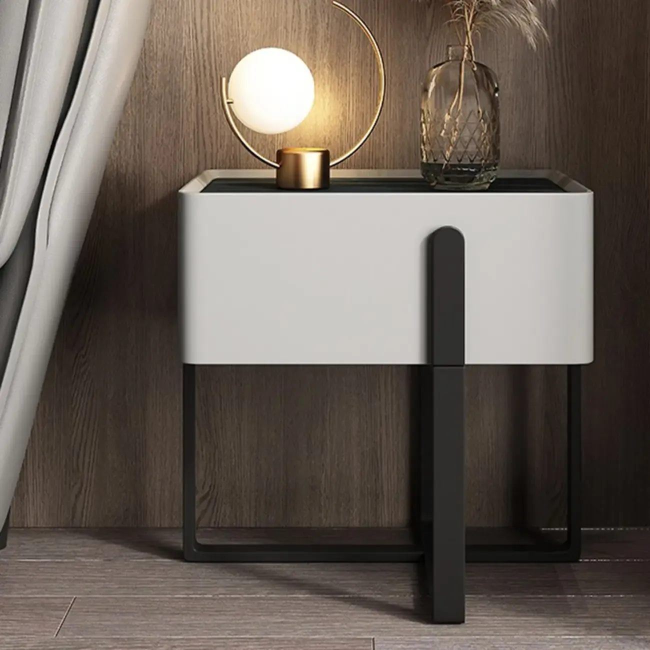 Modern Stone Top Leather Drawer Nightstand for Small Space
