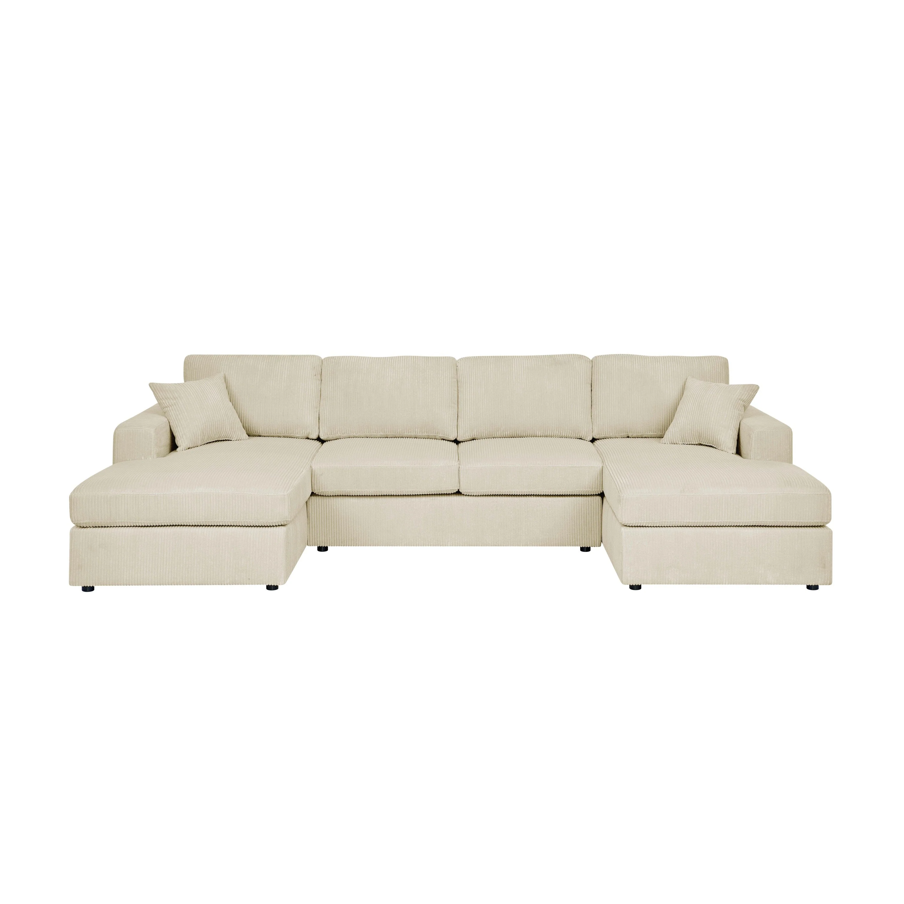 Walker Edison | Coastal Beige Corduroy Double-Chaise Cloud Sectional Sofa