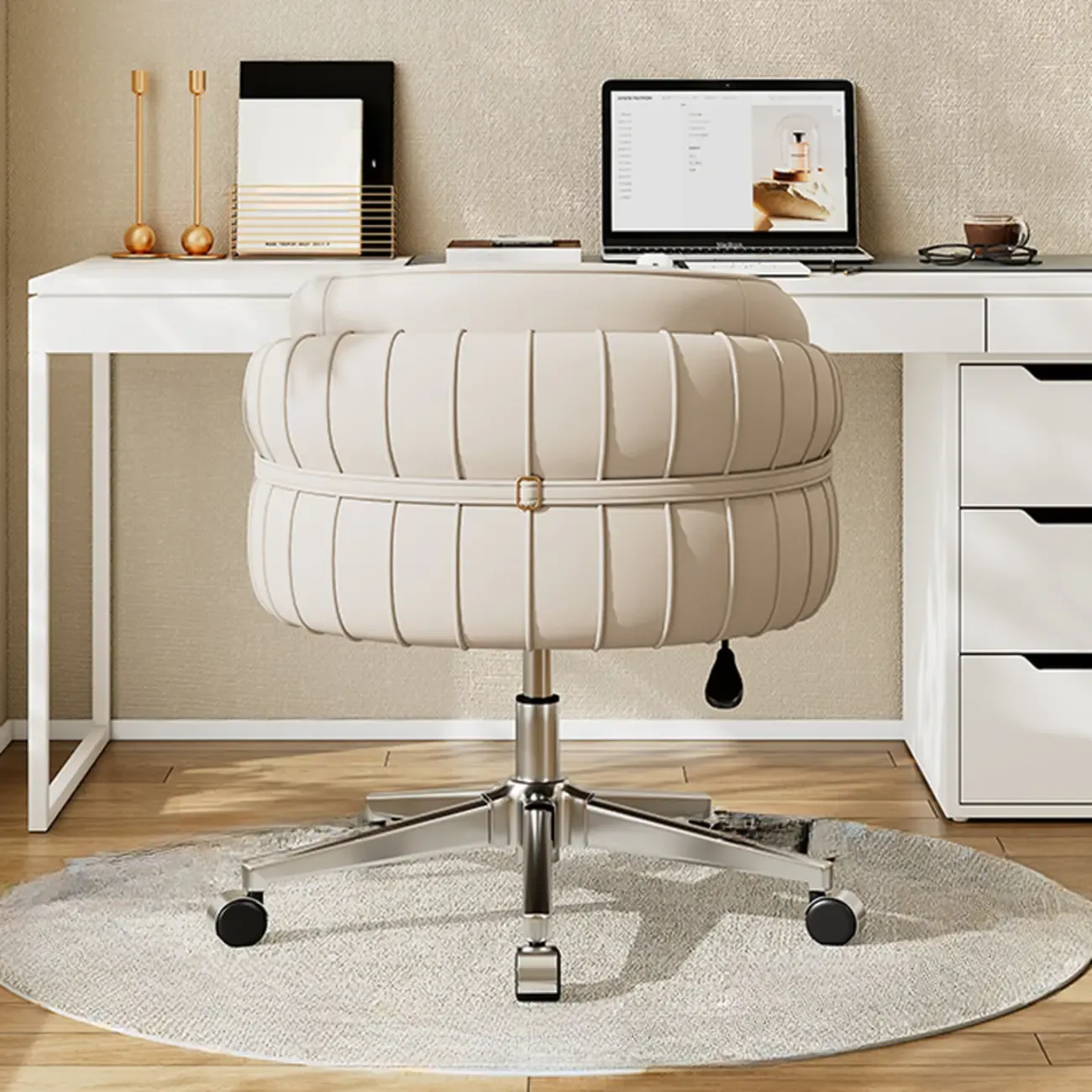 Modern Leather Low Back Ergonomic Office Chair with Wheels