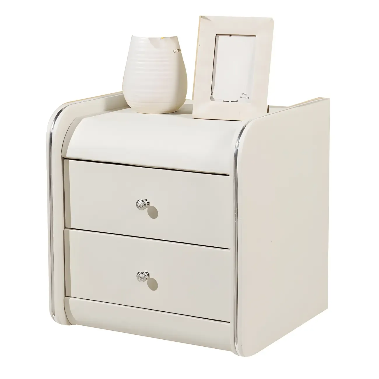 Stylish Narrow Faux Leather Bedside Table with 2 Drawers