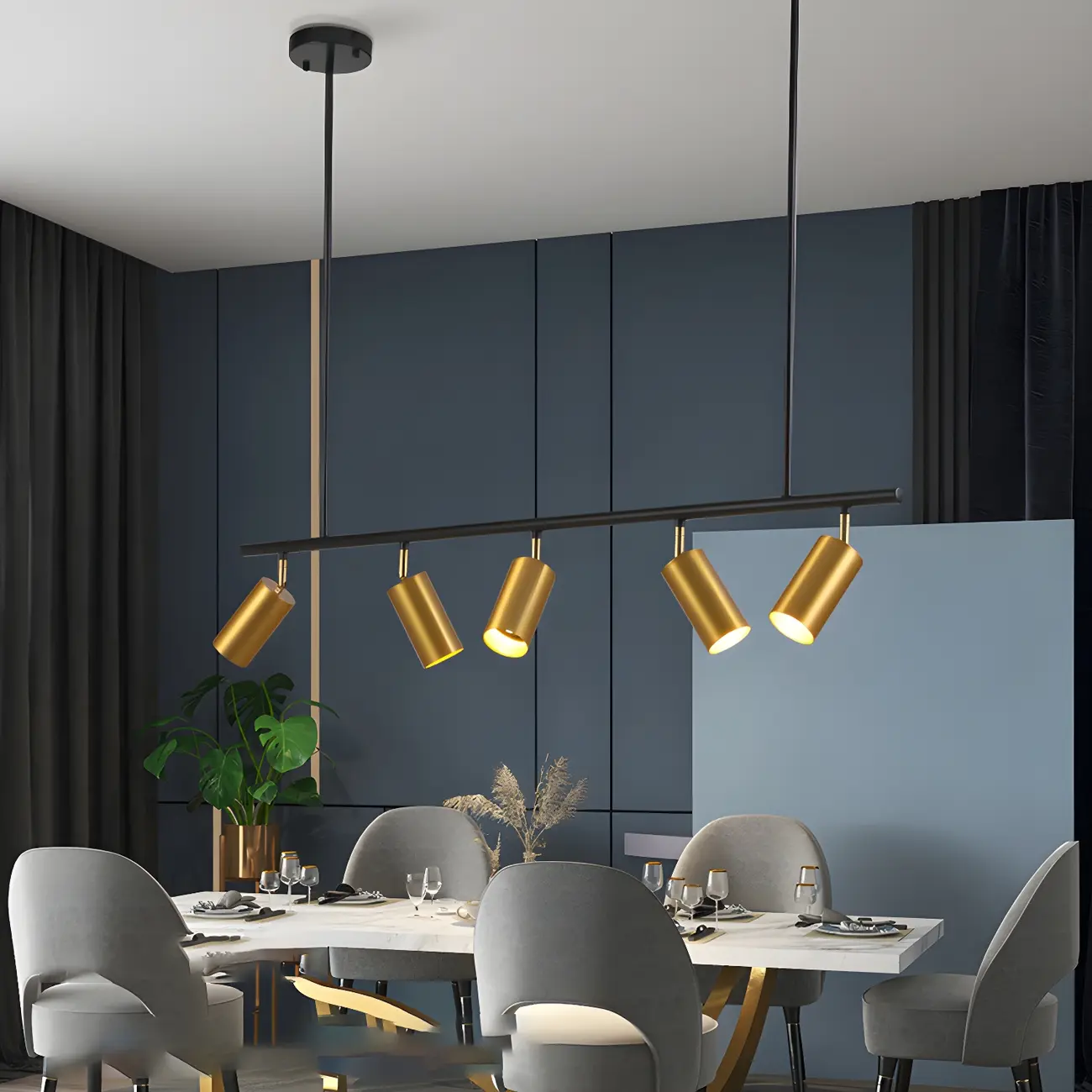 5-Light Modern Black/Gold Metal Cylinder Island Ceiling Light