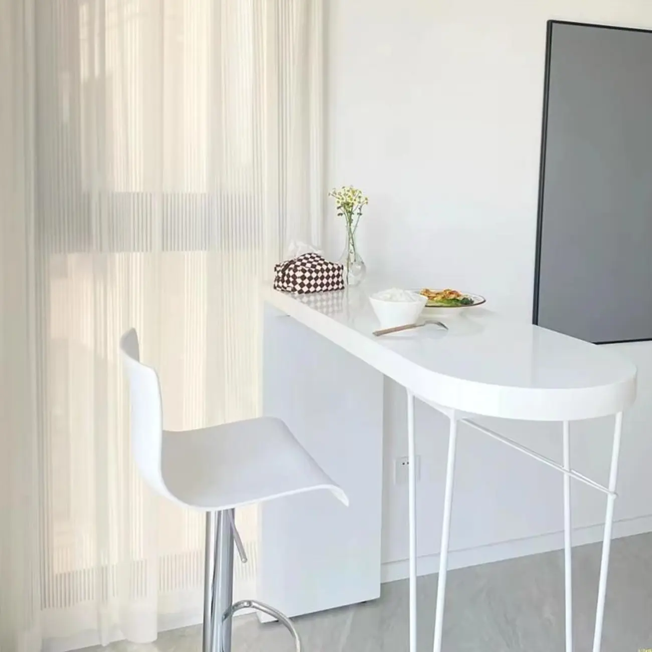 Stylish Pure White Wooden Metal Double Pedestal Bar Tables