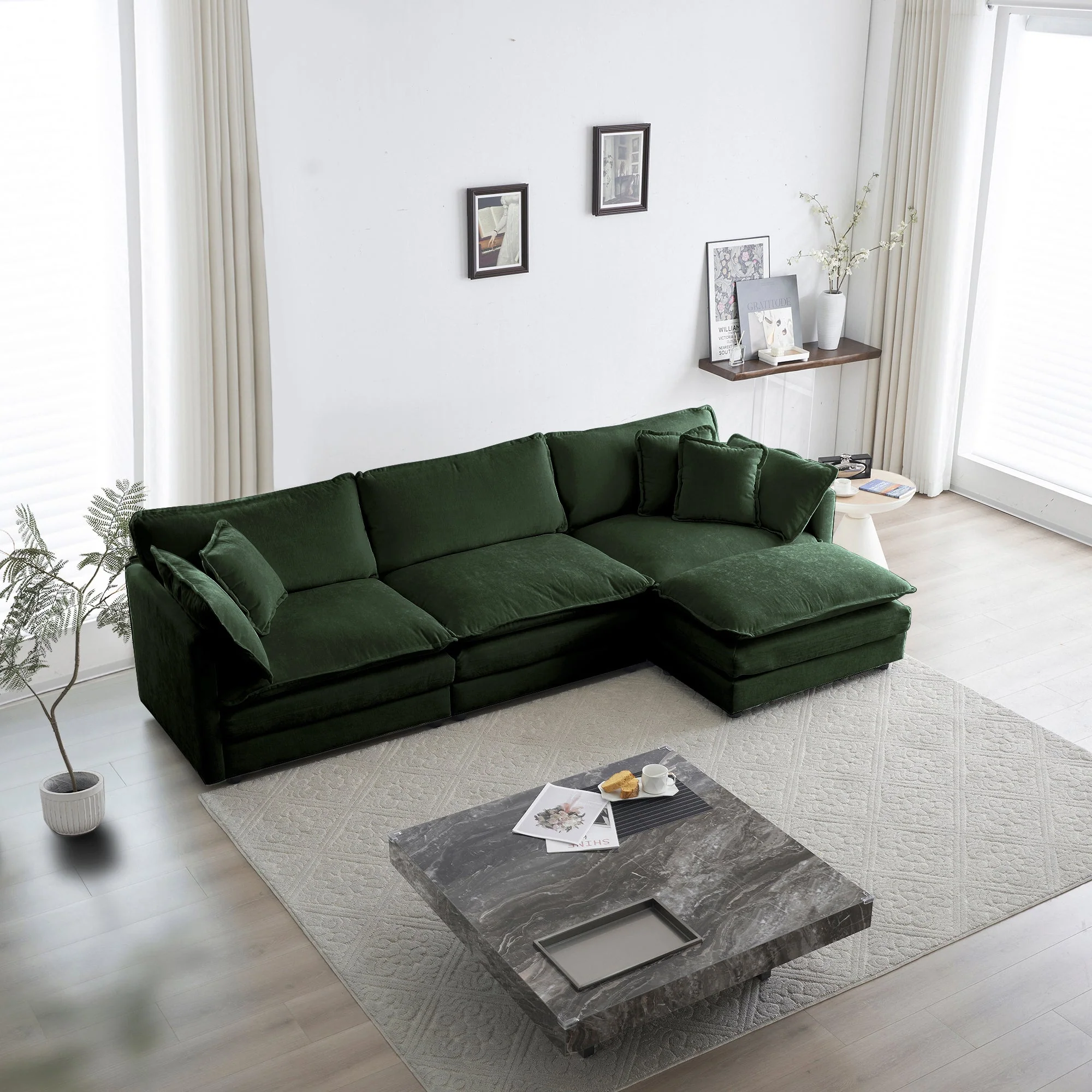 Walker Edison | Chenille Modular Cloud Couch with L-Shaped Sectional and Ottoman