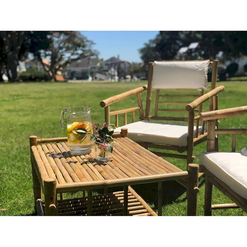 Bamboo Accent Sofa Set 4 Piece with Table