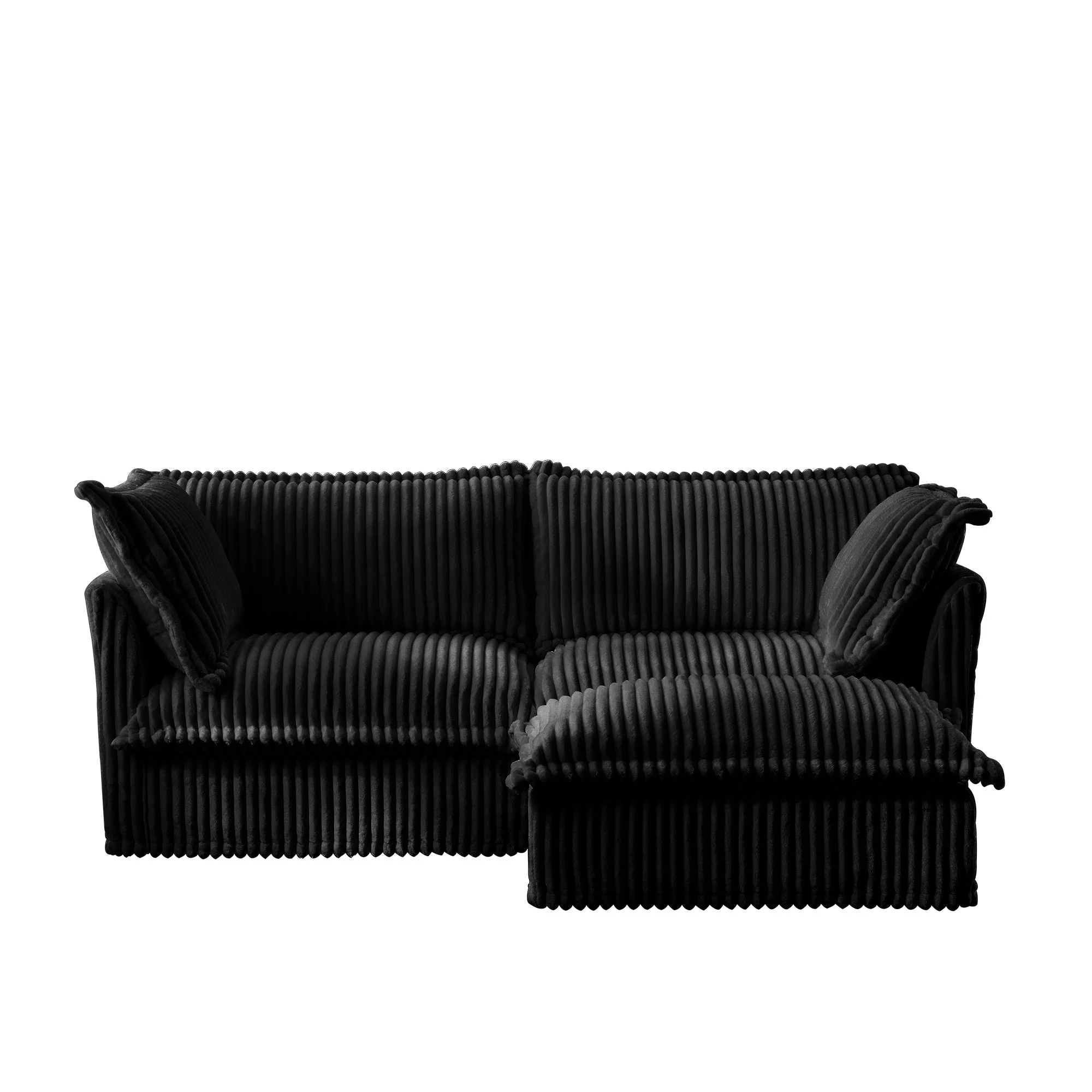 Walker Edison | Cloud Slipcovered Black Sectional Sofa with Ottoman