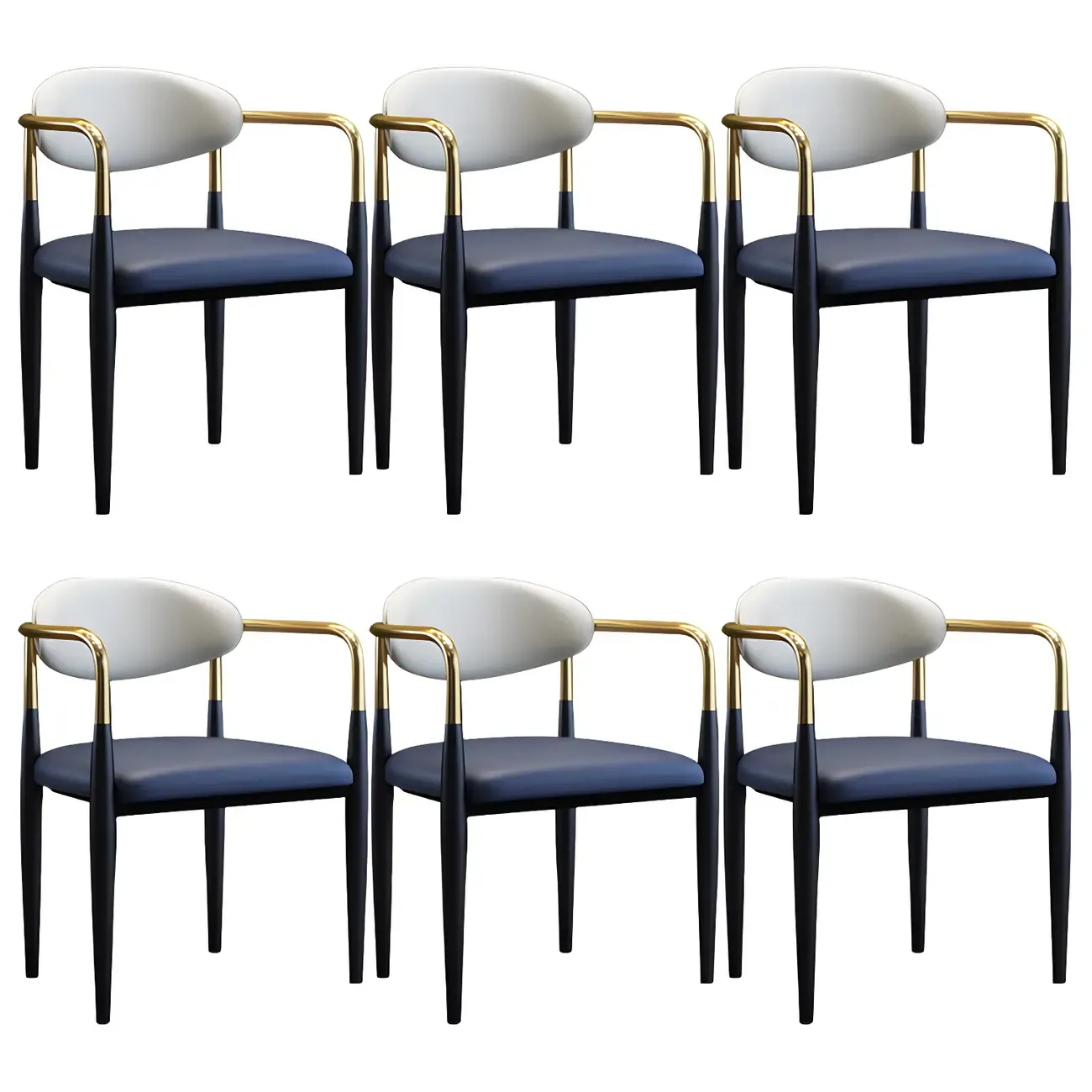 Curved Metal Legs Faux Leather Armrest Dining Chair