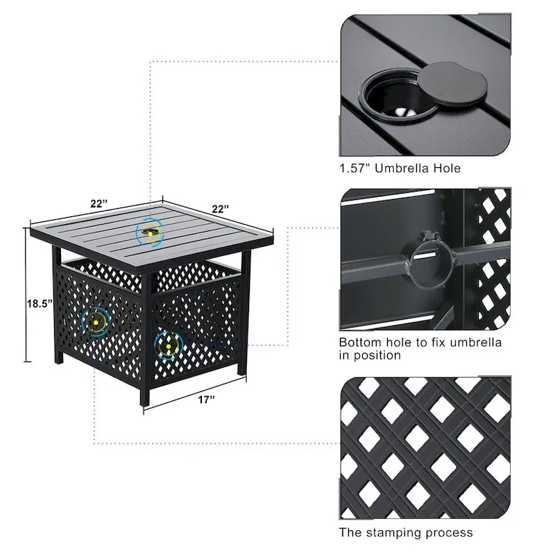 MAISON ARTS 3-Piece Patio Metal Dining Set of 2 Stackable Chairs and 1 Side table with Umbrella Hole