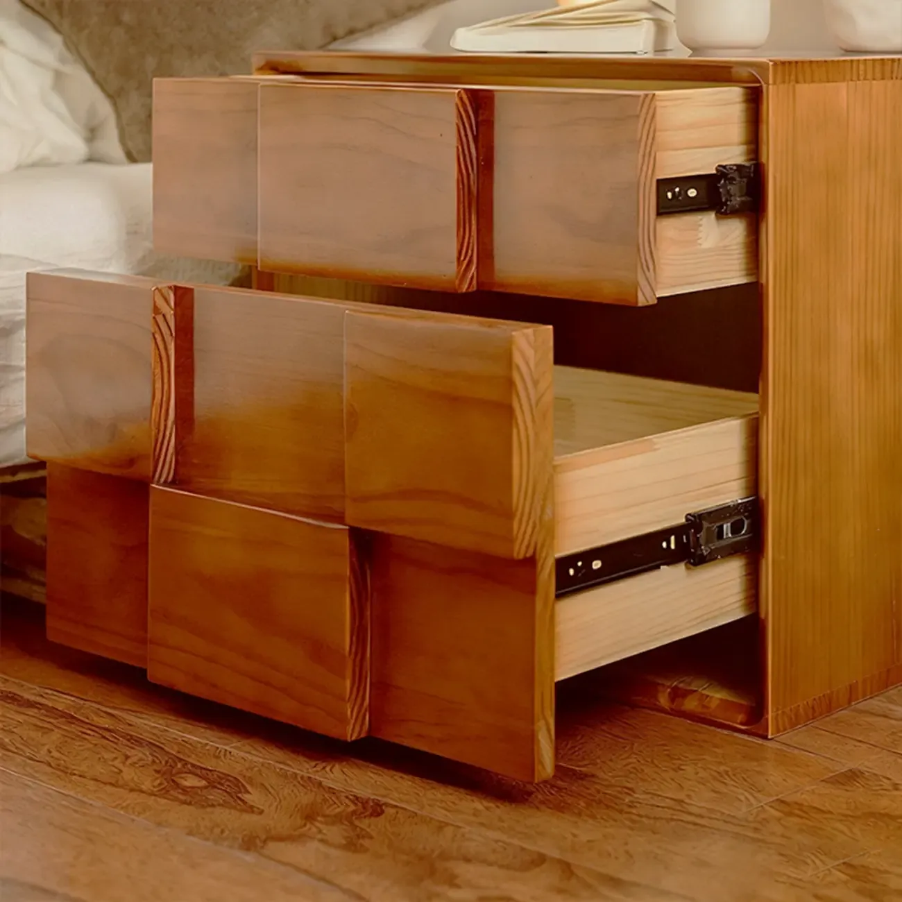 Mid-Century Modern Wood Nightstand with 2 Drawers