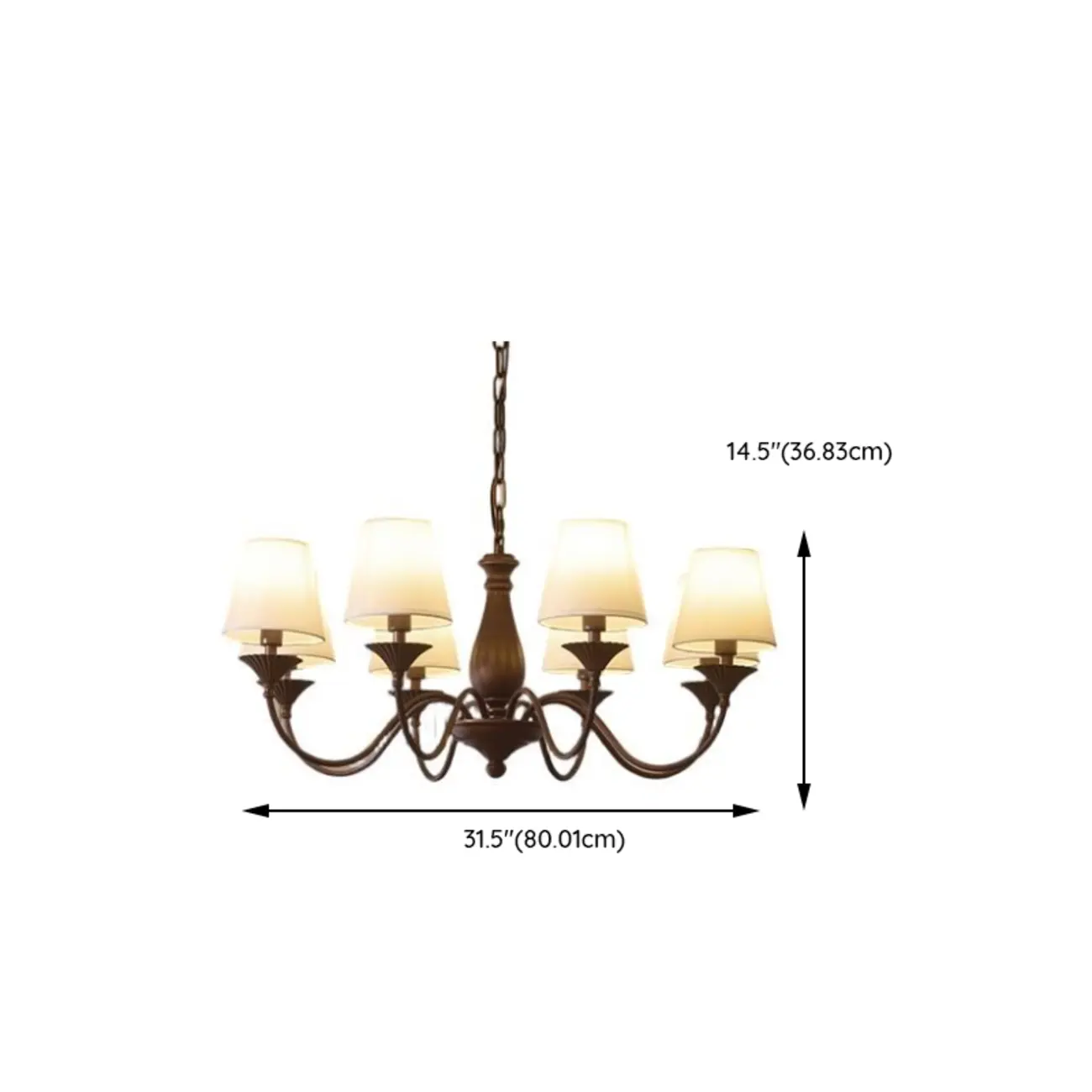 Traditional Brown Metal Fabric Barrel 8 Lights Chandelier