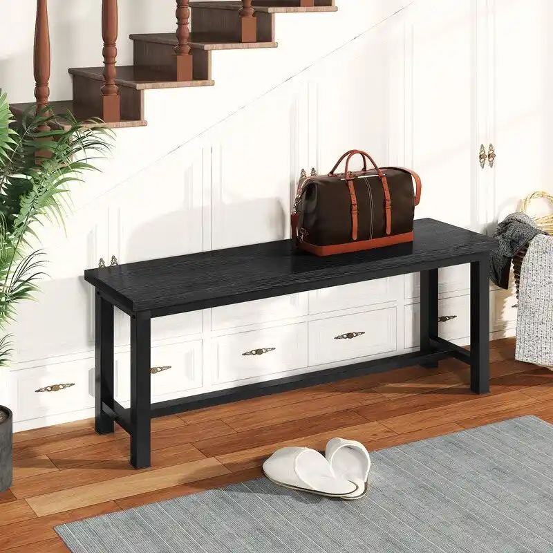 Grondin Industrail Style Dining Bench 2 Pieces Set, Wooden & Steel Dining Benches Set of 2, Durable and Stable Entryway Benches