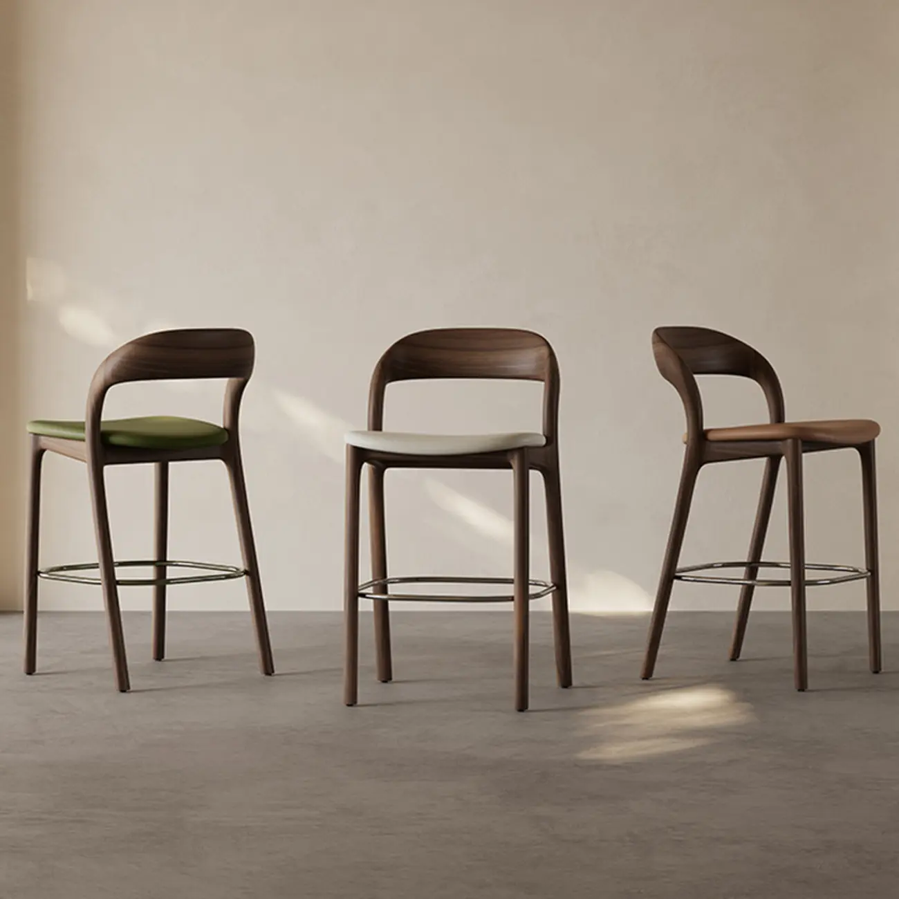 Mid-Century Modern Wood Faux Leather Bar Stool