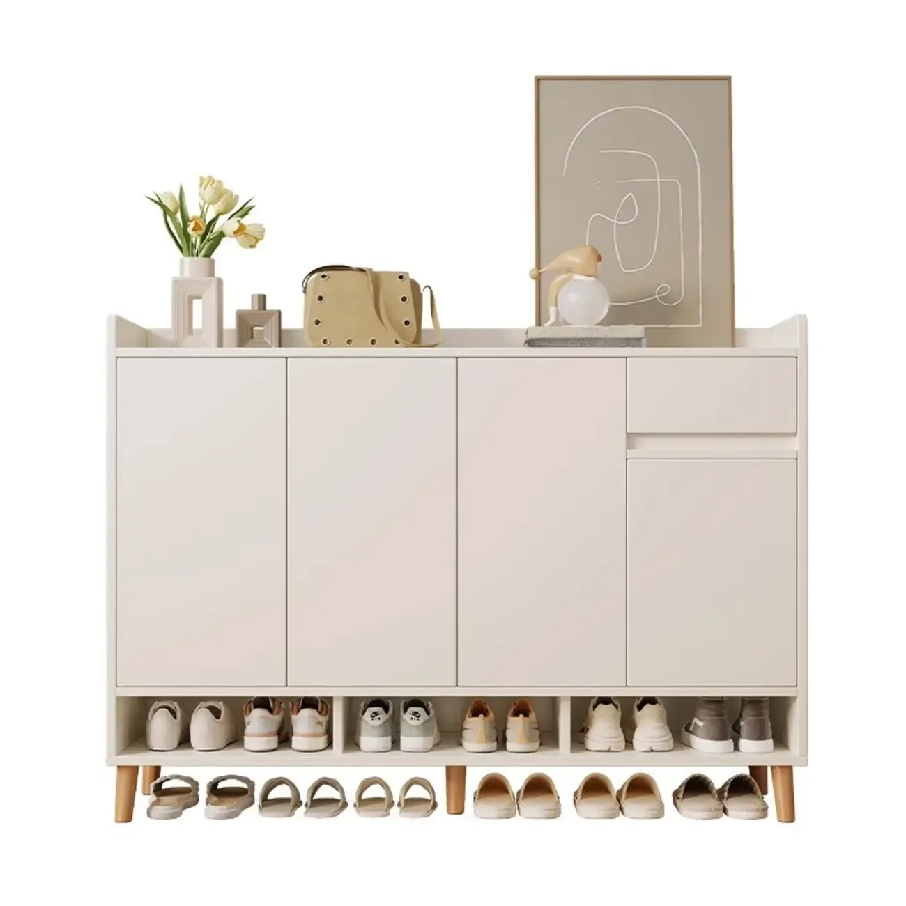 Vertical Modern White Wood Entryway Shoe Cabinet