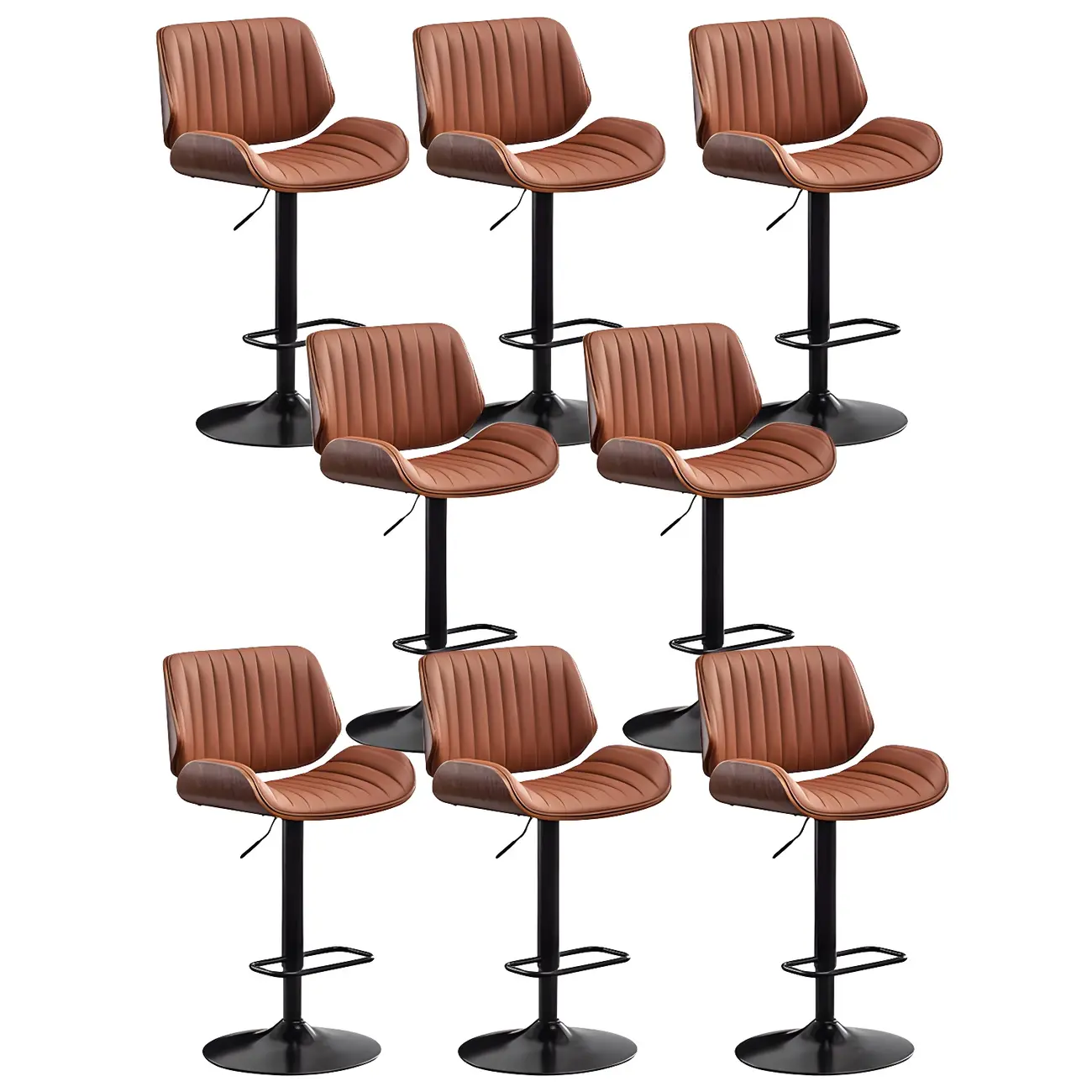 Elegant Wood Leather Red Swivel Adjustable Bar Stool