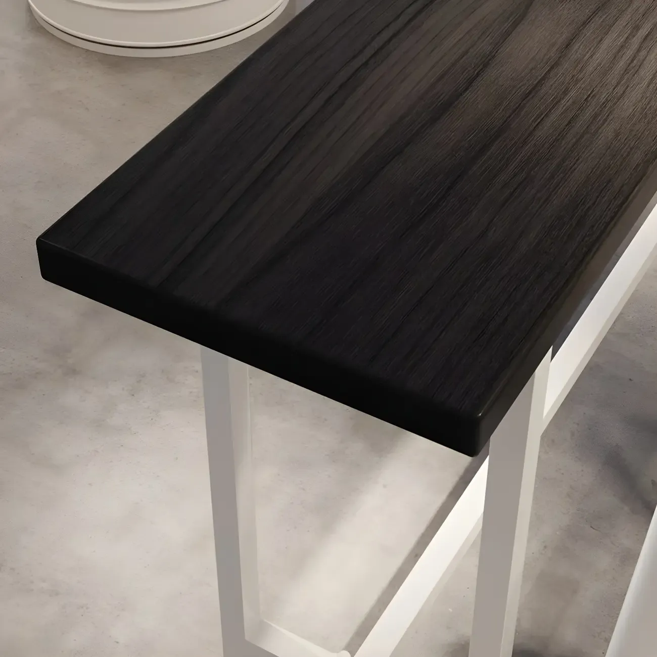 Industrial Black Wood Top Metal Trestle Base Bar Table