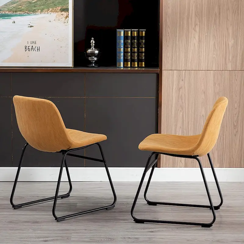 Modern Faux Leather Dining Chairs with Metal Frame (Set of 2) - Water Resistant