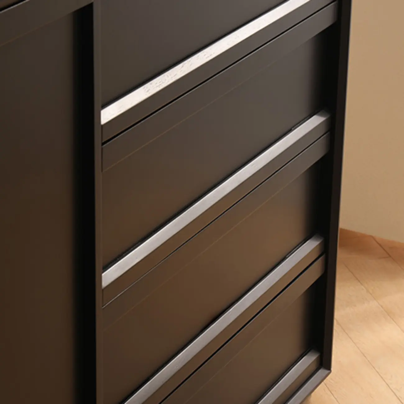 Industrial Wood Dresser with Drawers and Smooth Metal Rail