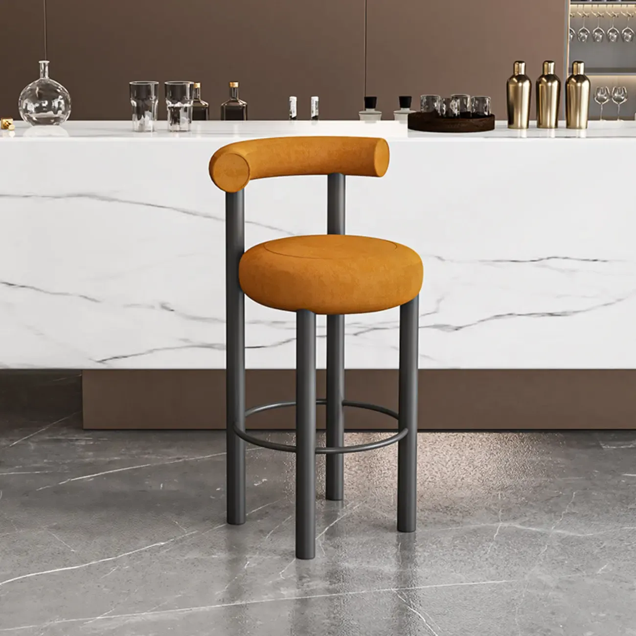 Modern Black Round Upholstered Bar Stool