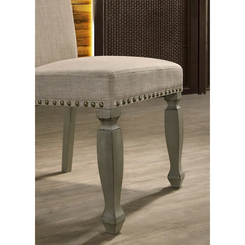 Roundhill Furniture Breda Antique Gray and Dark Oak Finished Wood Dining Set, Table with Six Chairs