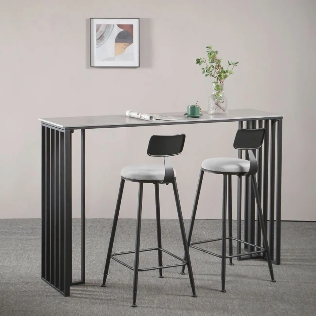 Modern Simple Marble Black Iron Bar Table