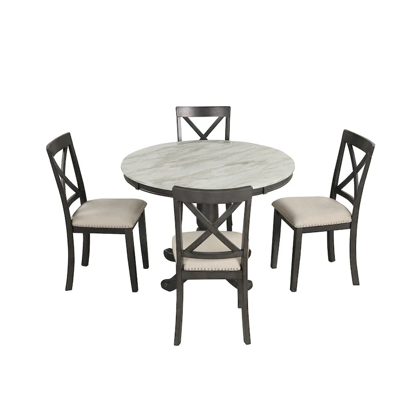 5-Piece Modern Wooden Dining Set with Round Table & Chairs