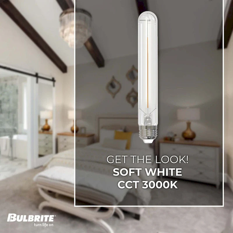 Bulbrite LED Filament Pack of (4) 5 Watt Dimmable 7.5 Inch T9 Light Bulb with Clear Glass Finish and Medium (E26) Base