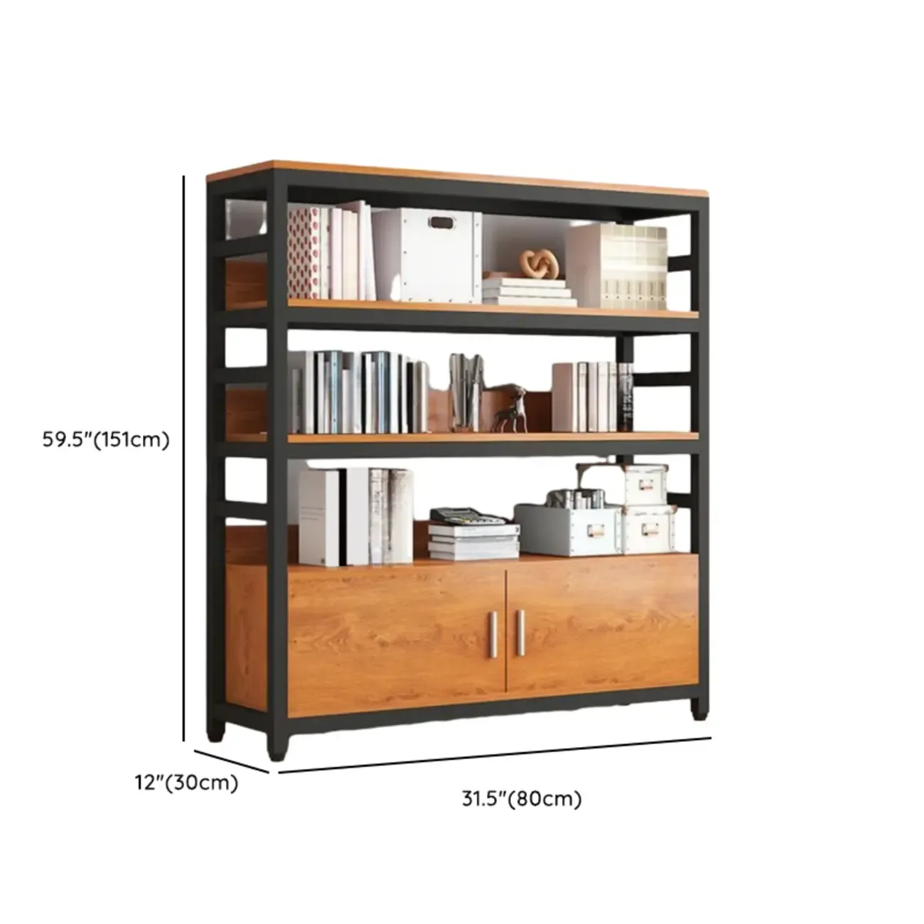 Brown Multi-Shelf Wooden Vertical Bookcase with Cabinet
