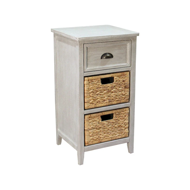 M4H Verdon Solid Wood Natural Water Hyacinth Drawer Accent Cabinet - N/A
