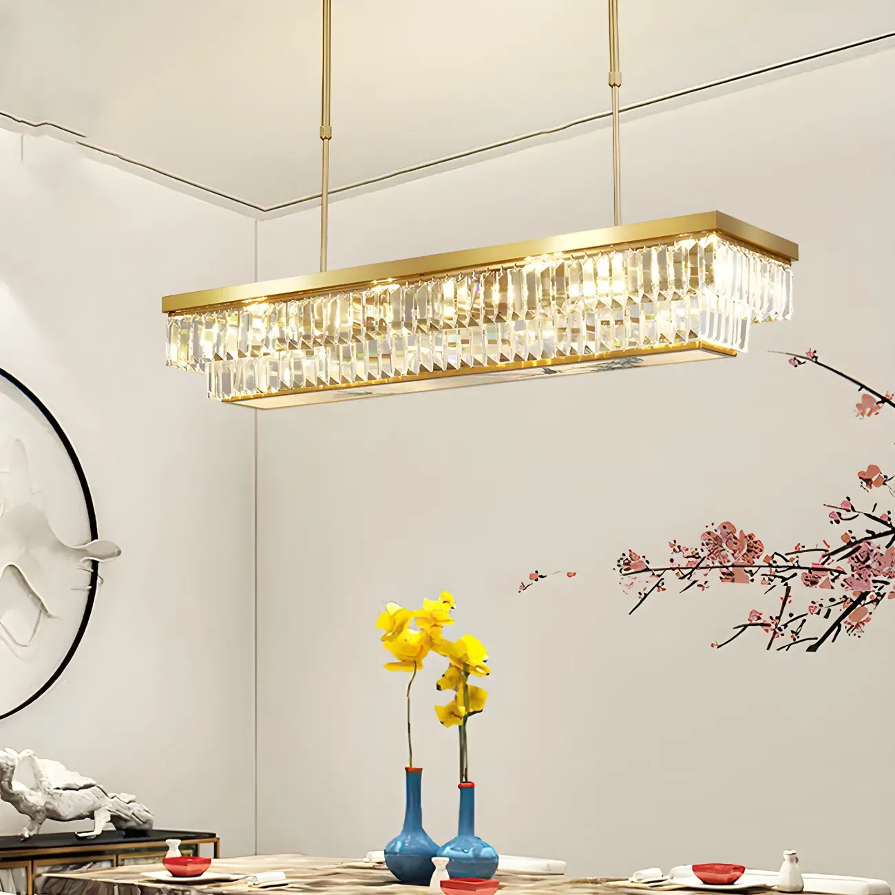 Modern Adjustable Crystal Pendant Light in Gold