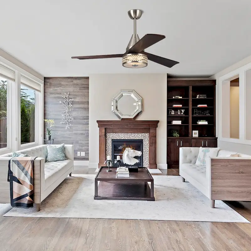 52  Walnut Wood 3-Blade Crystal LED Ceiling Fan with Remote