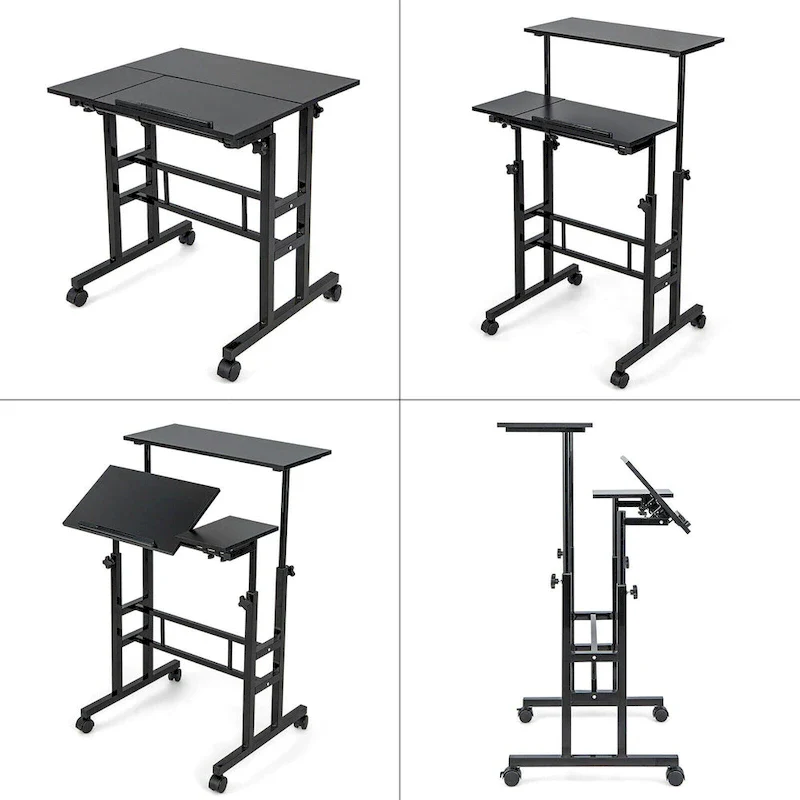Gymax Mobile Stand up Desk Adjustable Computer Desk Tilting