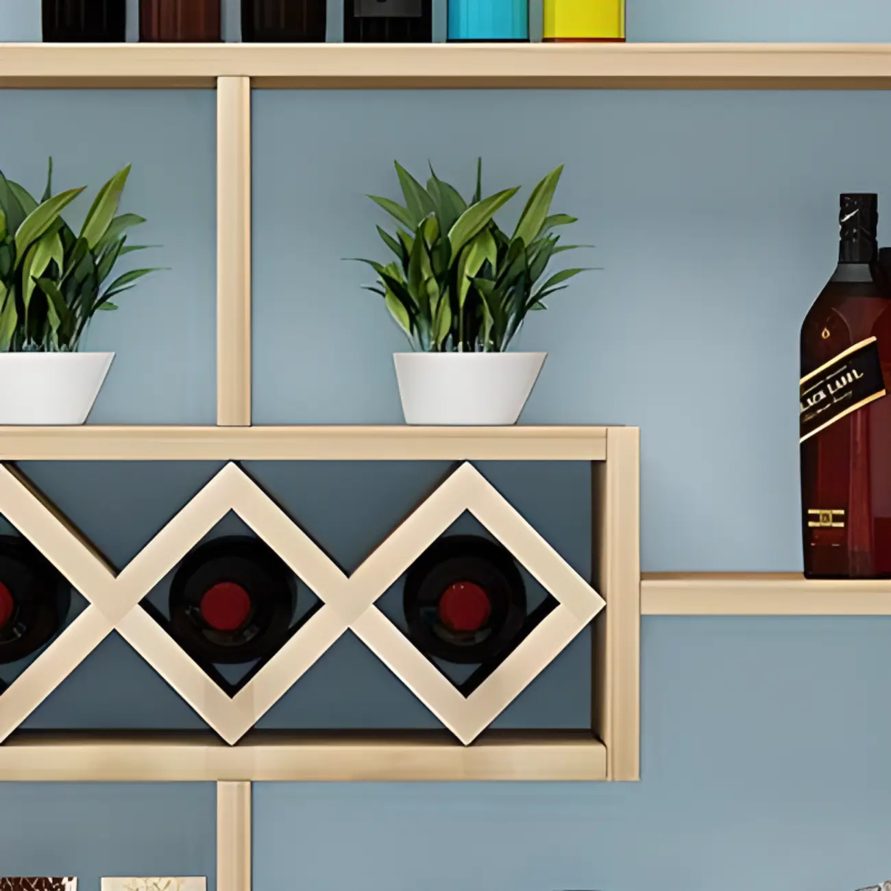 Wooden Wall-Fixed Bottle Holder Rack with Glass Holder Shelf