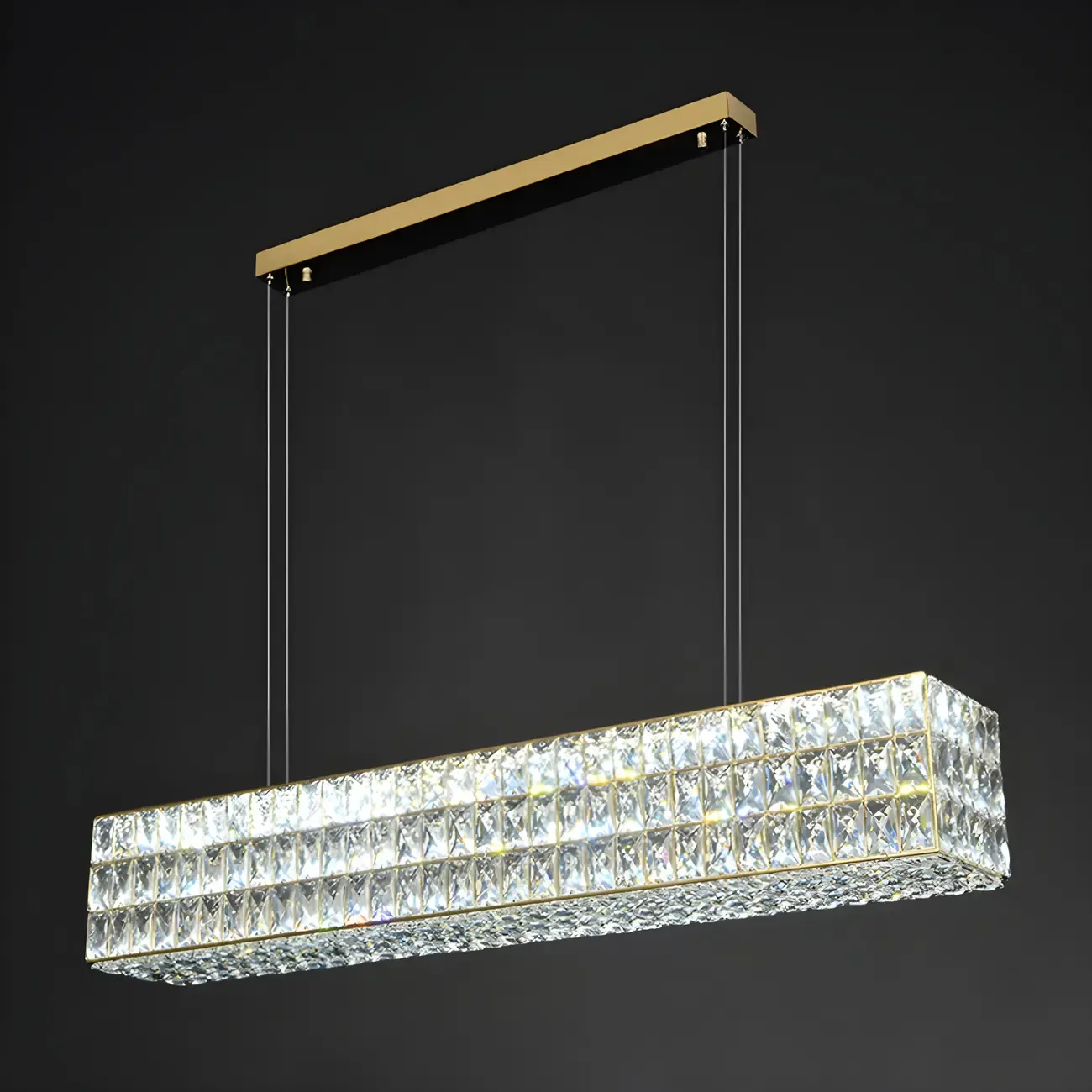 Modern Crystal Steel Rectangular Island Light