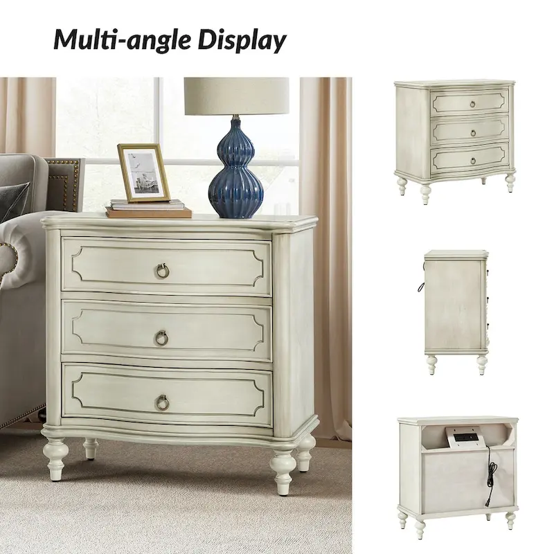 Alois Traditional 3-Drawer Nightstand with Solid Wood Spindle Legs Set of 2 by HULALA HOME