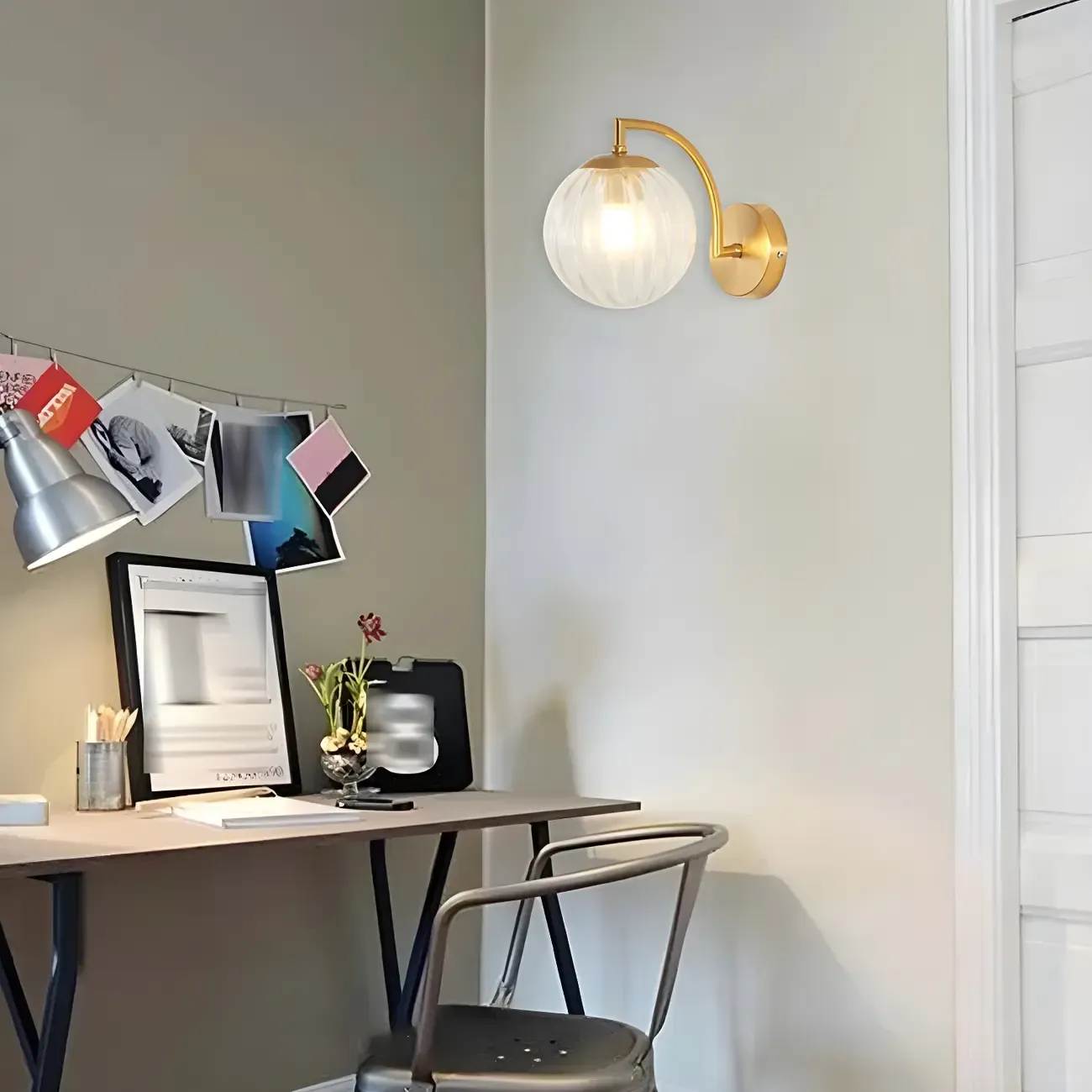 Mini Modern Globe Glass Metal Arc Vanity Wall Light