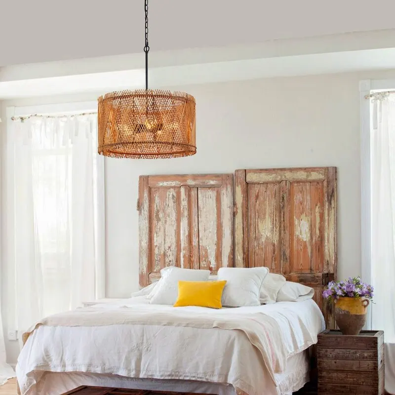 KAWOTI 5-Light Hand-woven Natural Bamboo Pendant Light - W22.5  x H65.25