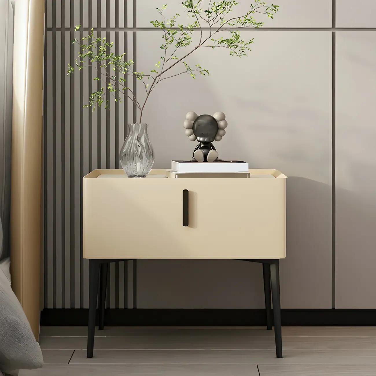 Trendy Narrow Cubic Wooden Nightstand with Legs