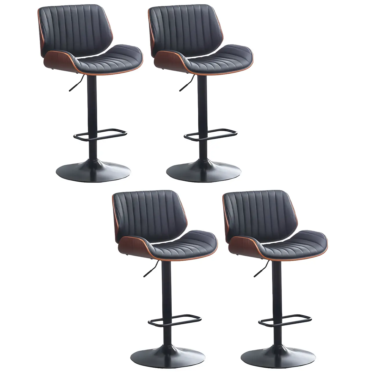 Elegant Wood Leather Red Swivel Adjustable Bar Stool