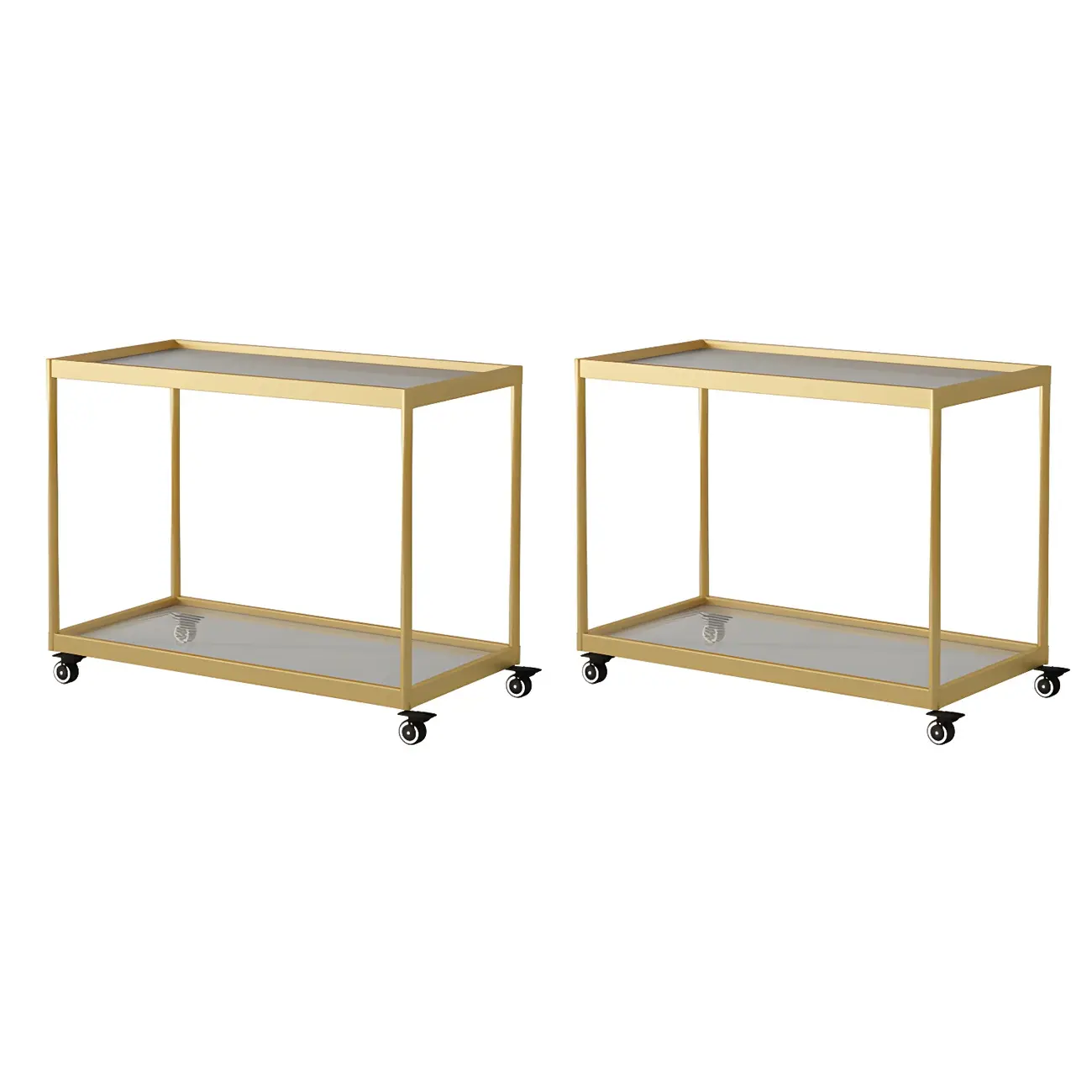 Gold Glass Rectangular Top Shelf Side Table on Wheels