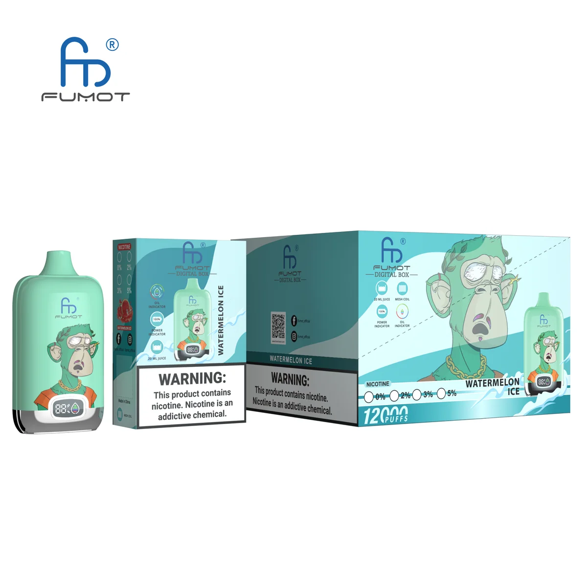 Fumot Digital Box 12000 Watermelon Ice – 10er-Displaybox mit Einweg-Vape und Einzelpackung