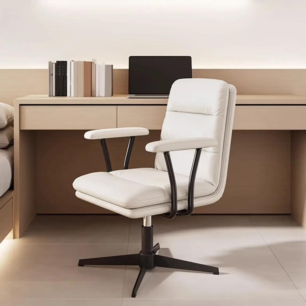 Elegant White Leather Ergonomic Swivel Office Chair