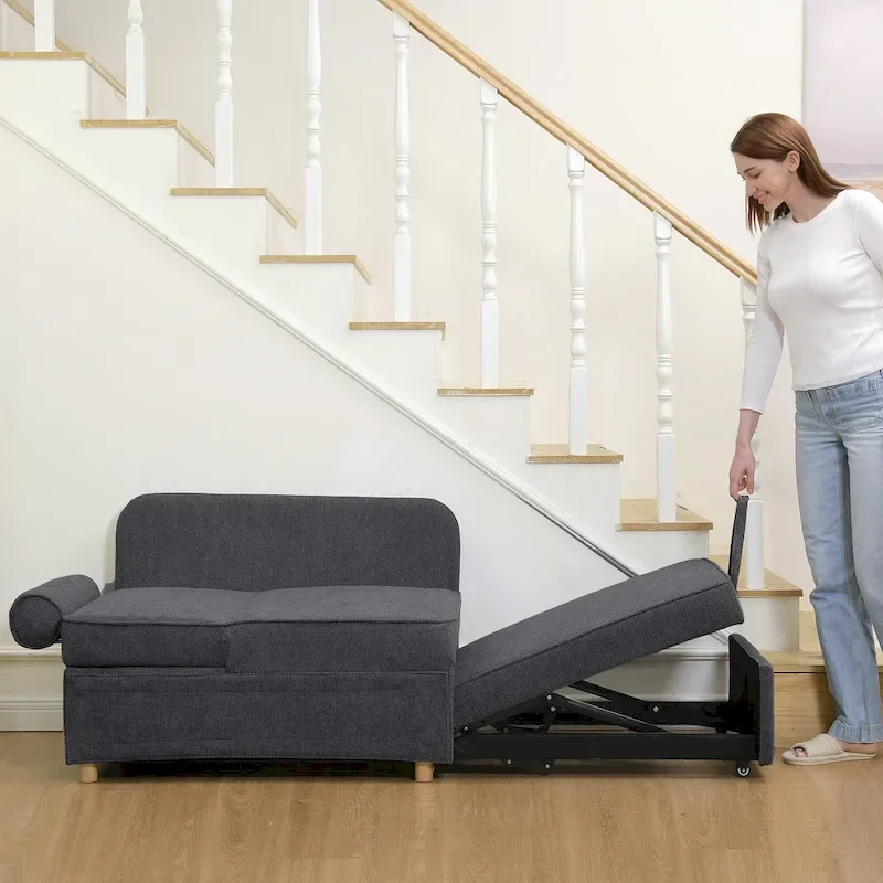 Hansabenne 4 in 1 Multi-Function Folding Sofa Folding Bed Single Futon Couch Guest Bed with 2 Throw Pillows