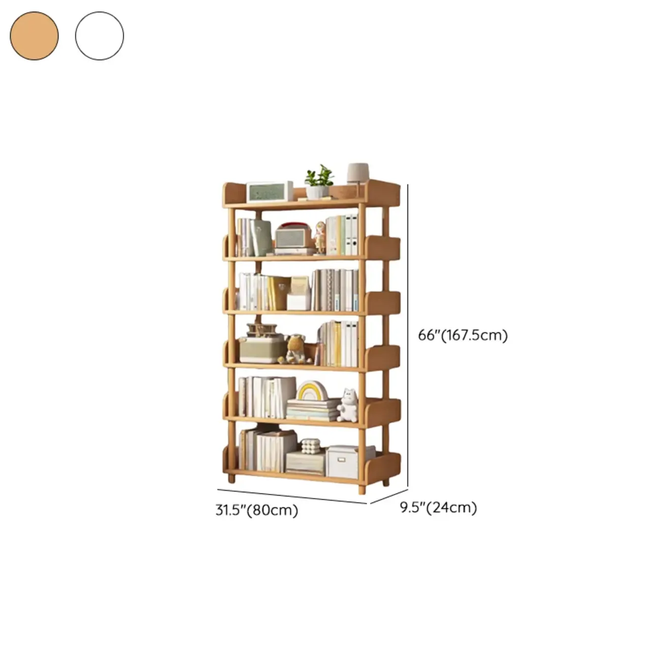 Vertical Natural Multi-Shelf Open Back Wood Bookcase