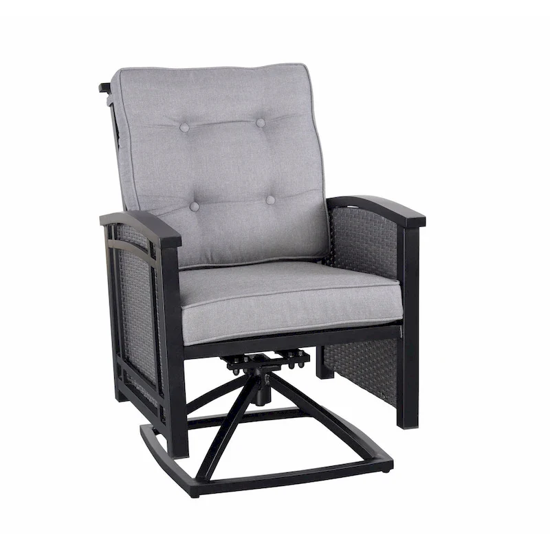 5pc Aluminum and Wicker Swivel Rocking Palmetto Patio Dining Set with Cushions - N/A