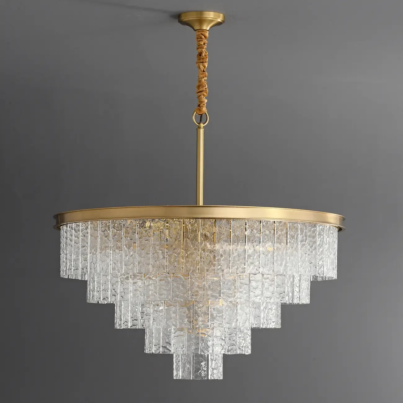 Luxury Brass Downrod Tierd Glass Gaia Chandelier
