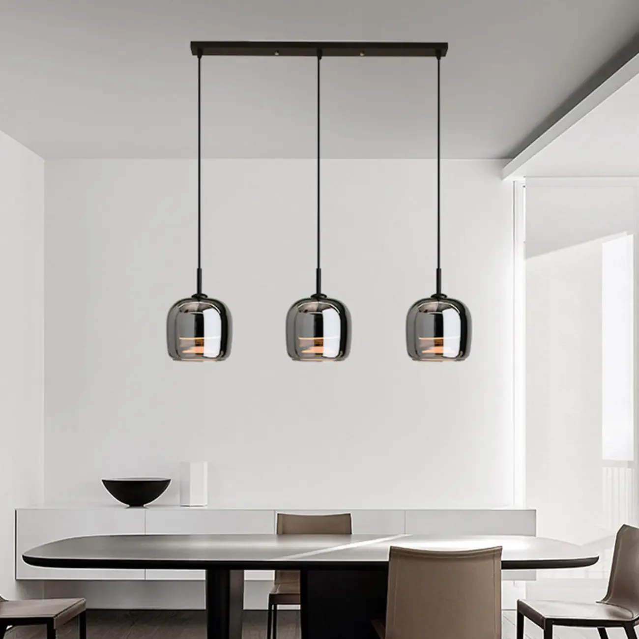 Modern 3 Light Black Glass Jar Pendant Light