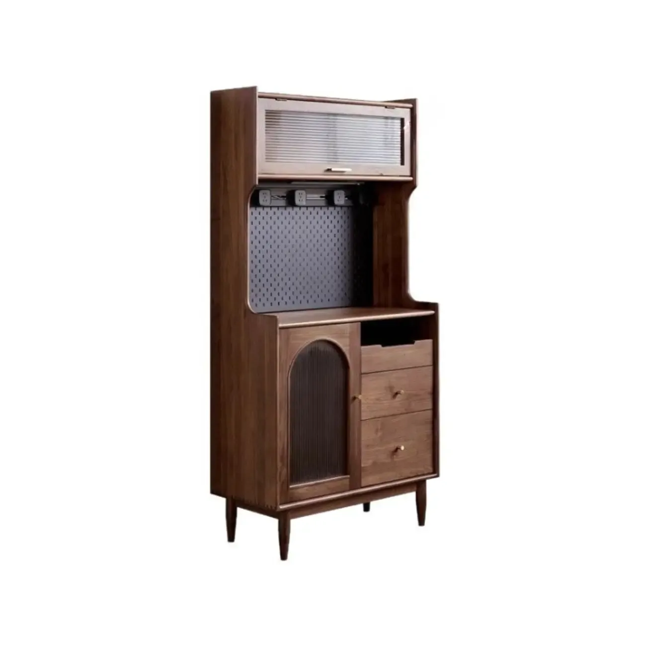 Lighting Brown Wooden Kitchen Buffet Cabinet with Hutch