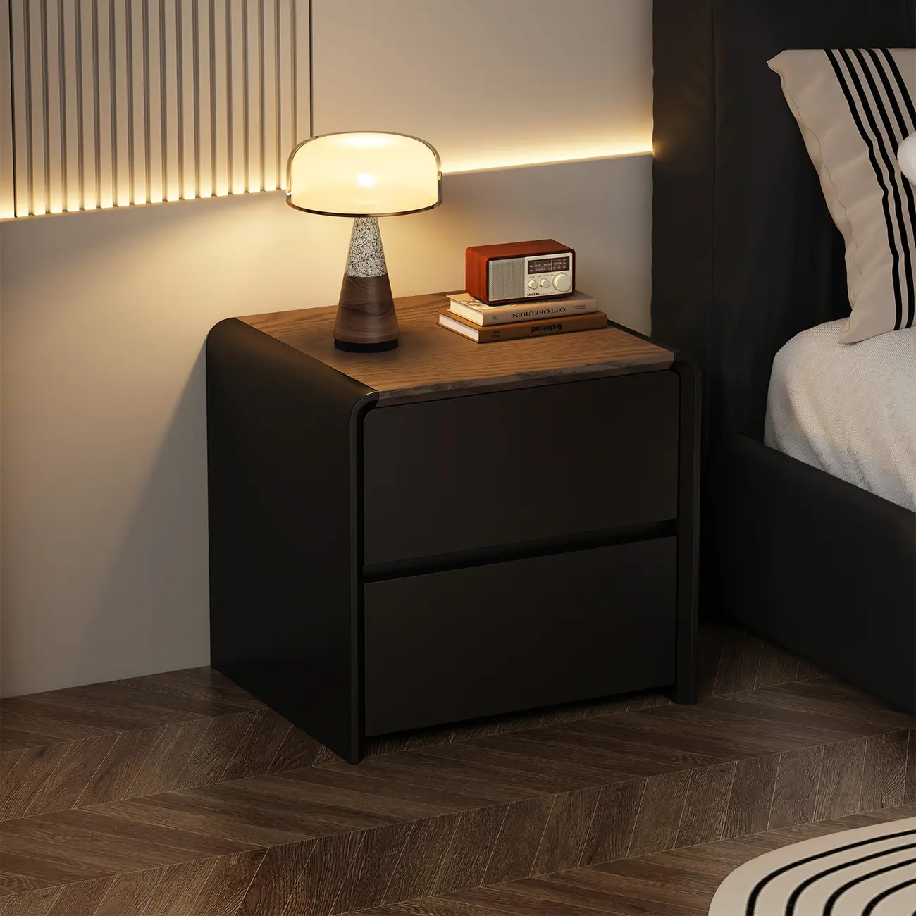 Versatile Modern Faux Leather Wooden Nightstand